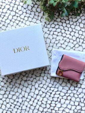 Christian Dior Pink Leather Lotus Saddle Compact Wallet
